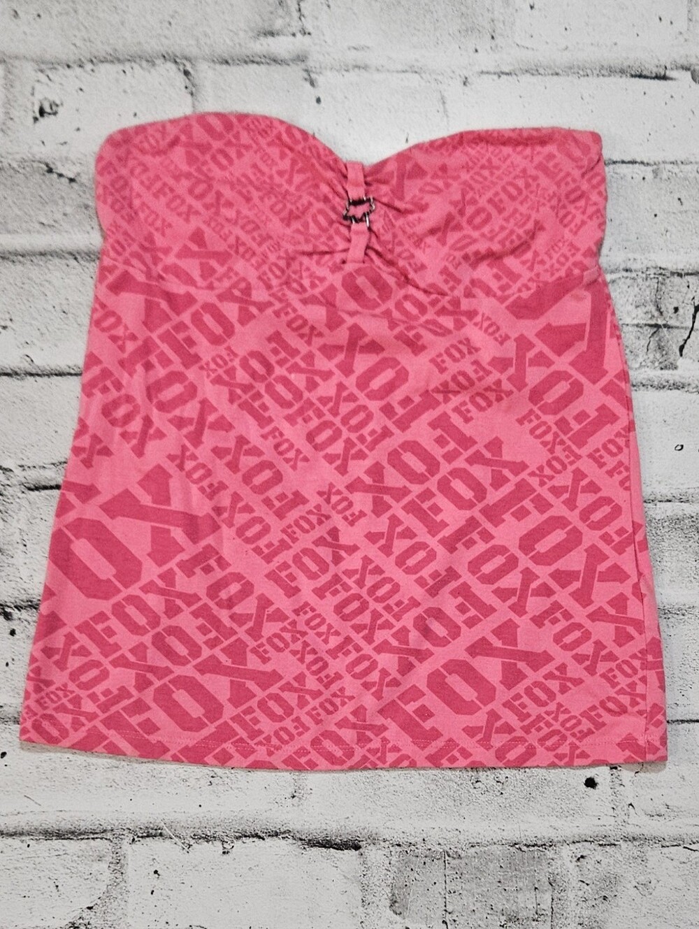 FOX Pink Logo Strapless Tube Top Size Small Graphic Y2K